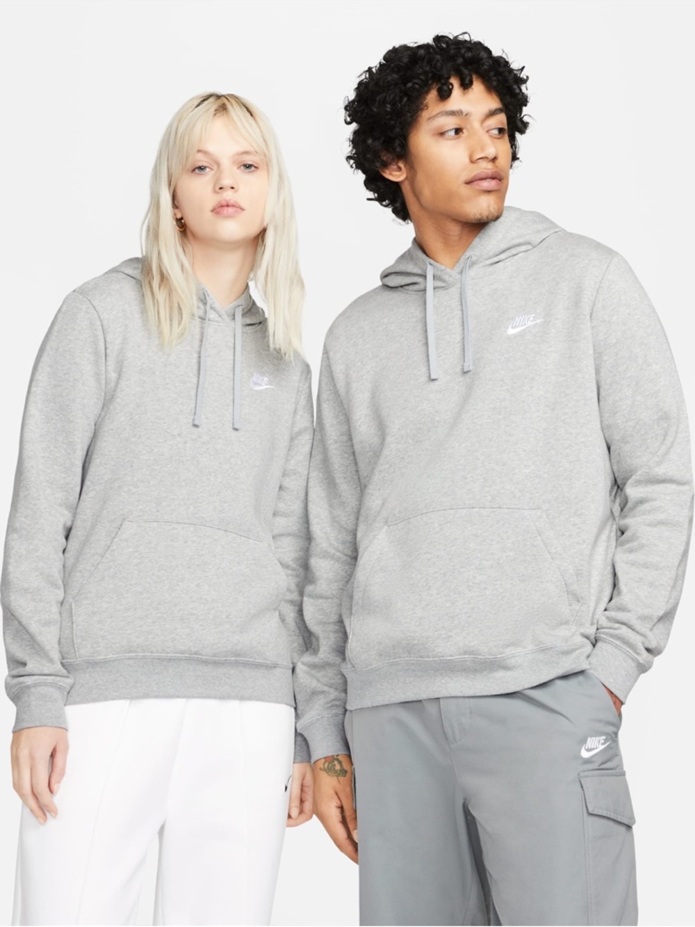 Nike Gray Drawstring Pullover Hoodie with Small White Logo
